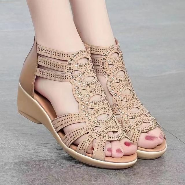 Low-Heel Sandals Perforated Glitter