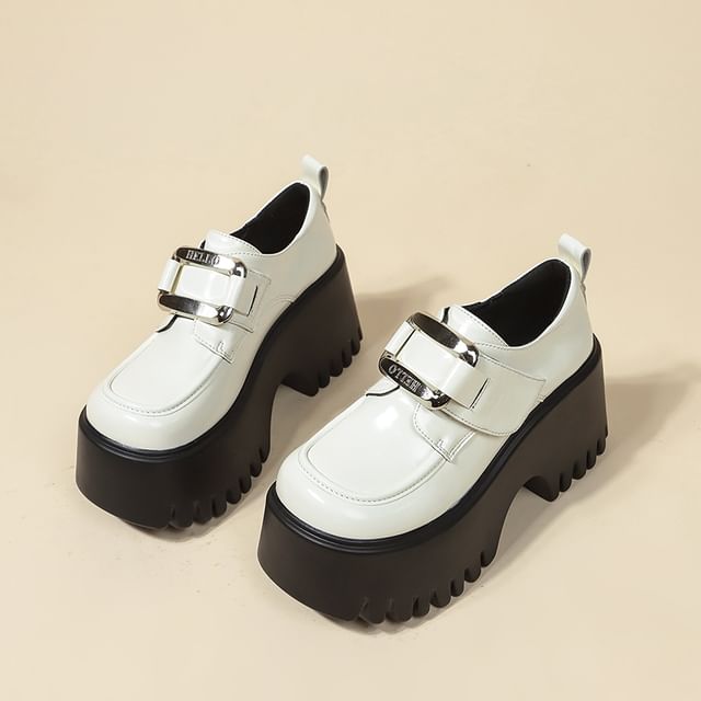 Loafers Adhesive Strap Patent Leather Platform Buckled