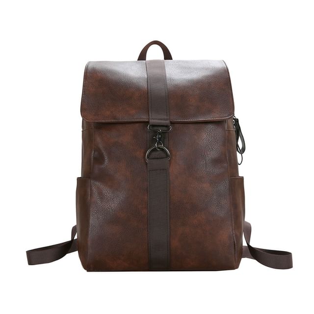 Leather Flap Backpack Faux