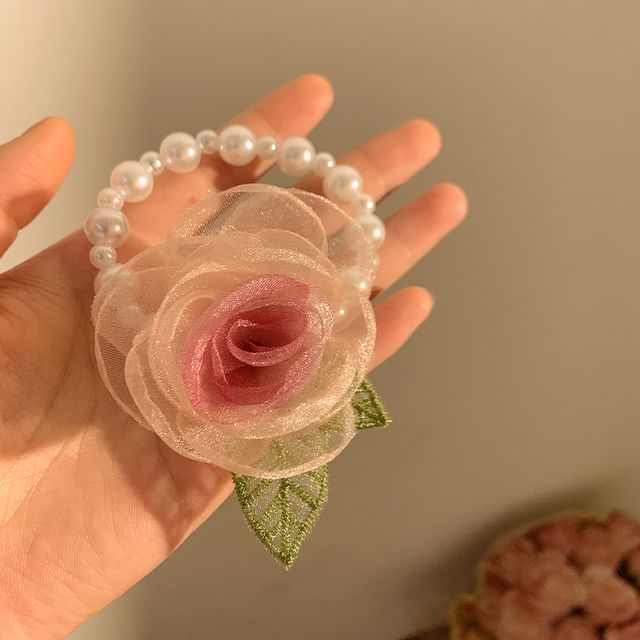 Hair / Scrunchie Clip Mesh Tie Designs) Pearl (Various Rose Faux