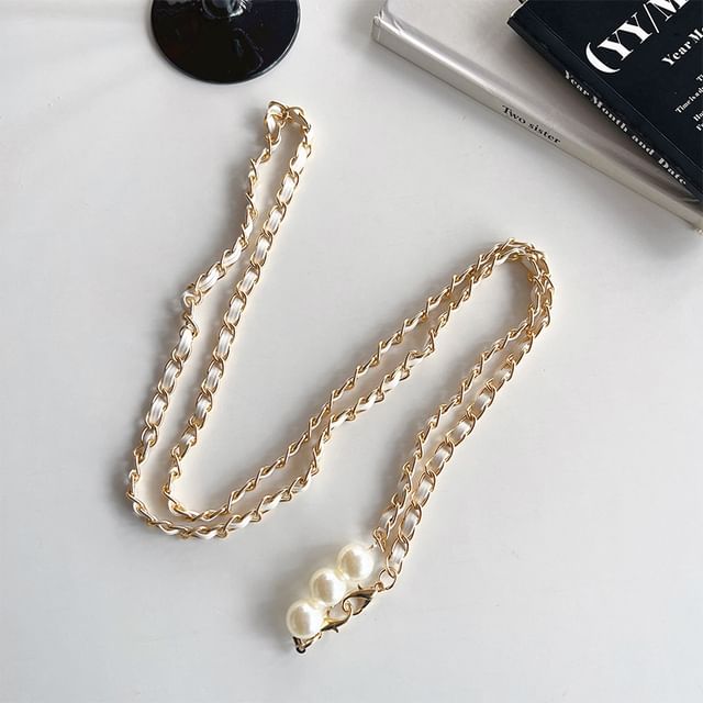 Leather Faux Alloy Phone Pearl Lanyard