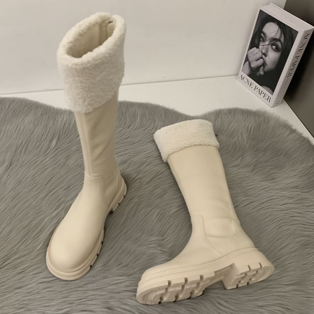 Fleece Platform Knee High Panel Boots