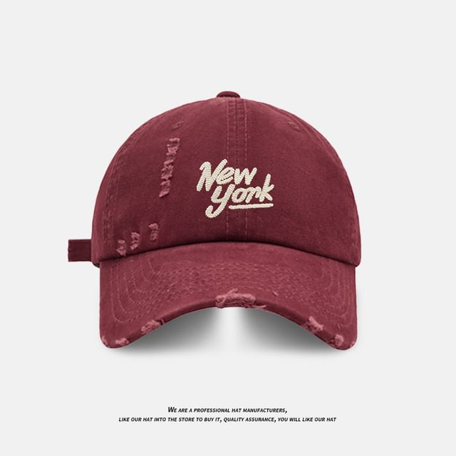 Embroidered Lettering Cap Distressed Baseball