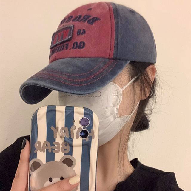 Cap Embroidered Baseball Lettering Washed Denim