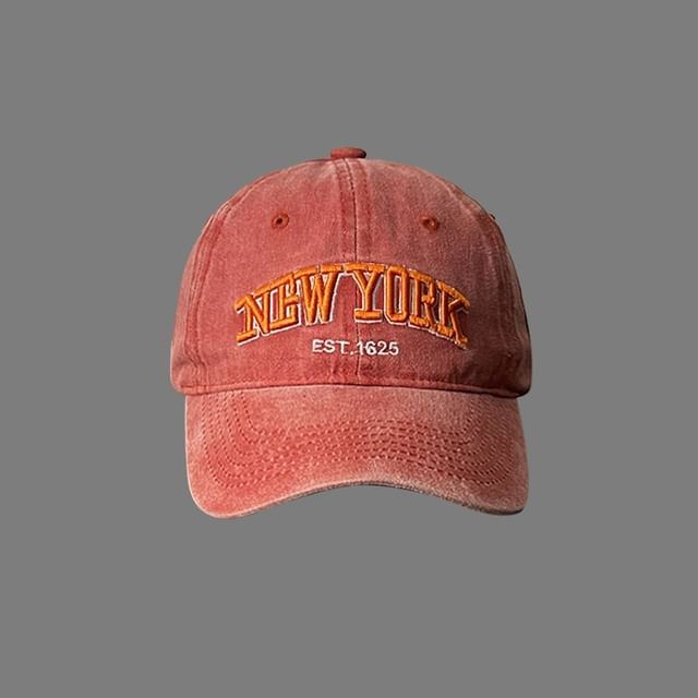 Lettering Baseball Cap Washed Embroidered