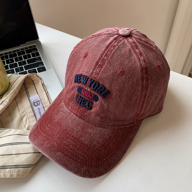 Washed Cap Baseball Lettering Embroidered