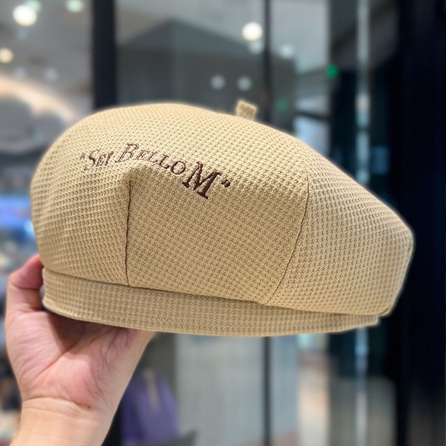 Embroidered Lettering Beret Waffle