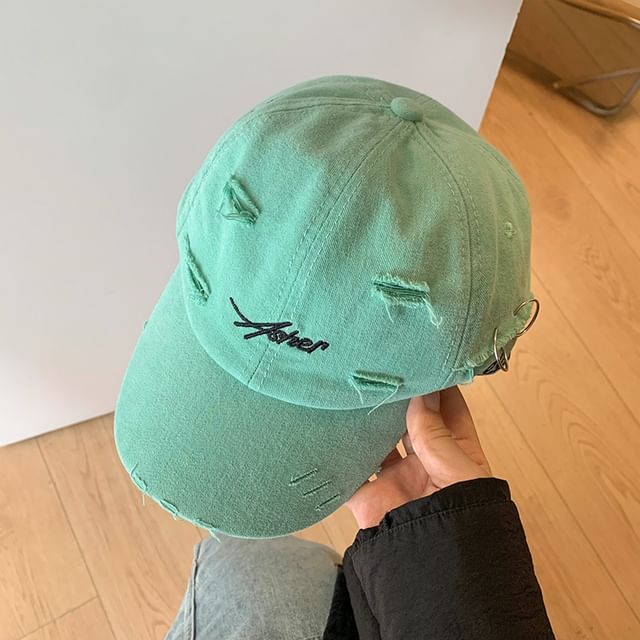 Embroidered Distressed Lettering Cap Baseball