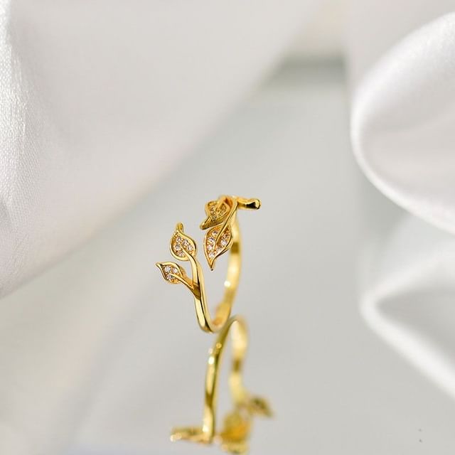 Offener Ring aus Legierung mit Zweigen und Strasssteinen