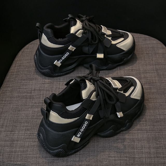 Mesh Platform Sneakers Lace-Up Panel