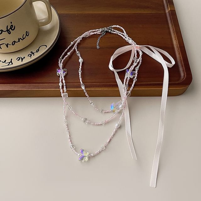 Butterfly Layered Ribbon Necklace Bead
