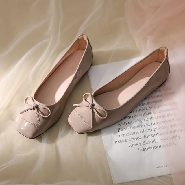 Leather Flats Faux Bow