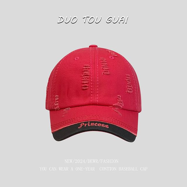 Letter Baseball Cap Distressed Embroidered