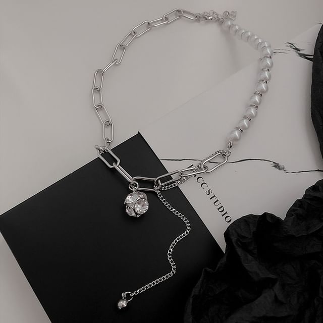 Necklace Rhinestone Pearl Faux Chain