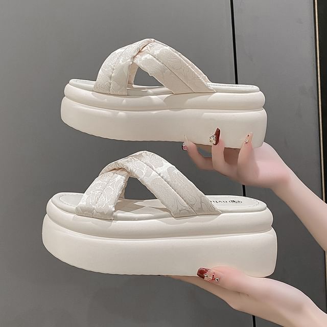 Jacquard Slide Sandals Platform Floral
