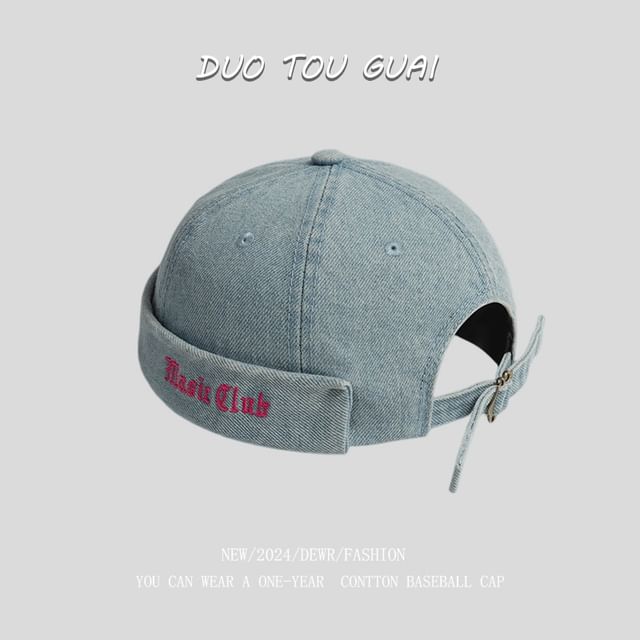 Hat Lettering Embroidered Brimless Washed Denim