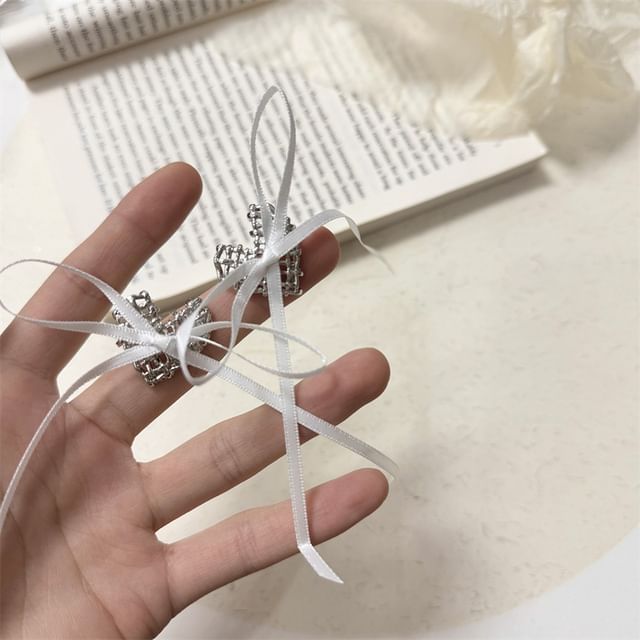 Stud Alloy Earring Ribbon Heart