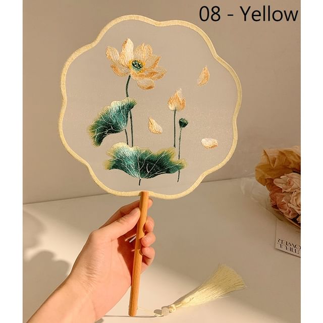 Print / Tassel Fan Hand Embroidered