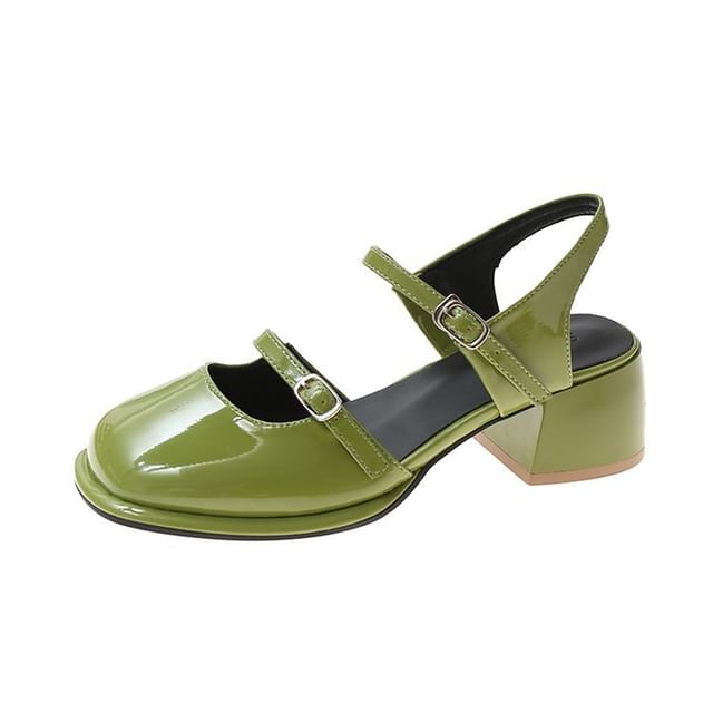 D'Orsay Block Pumps Mary Heel Patent Toe Leather Slingback Jane Square