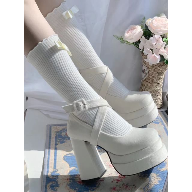 Lace Platform Up Block Sandals Heel