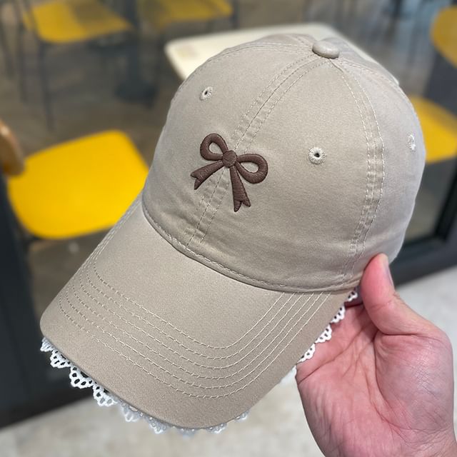 Trim Baseball Embroidered Cap Bow Lace