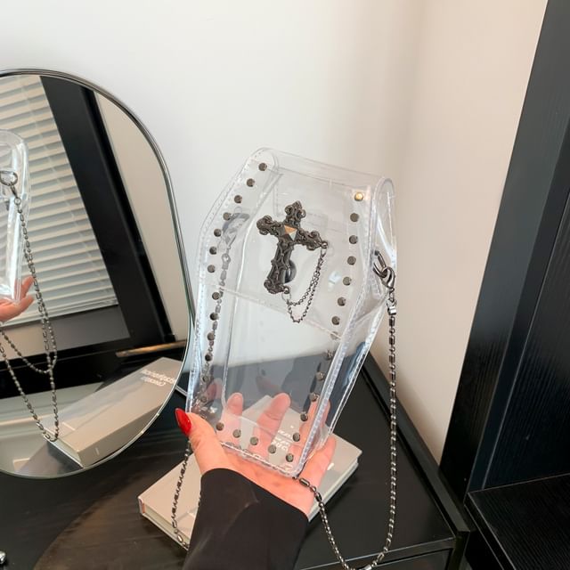 Bag Crisscross Studded PVC Chained Crossbody