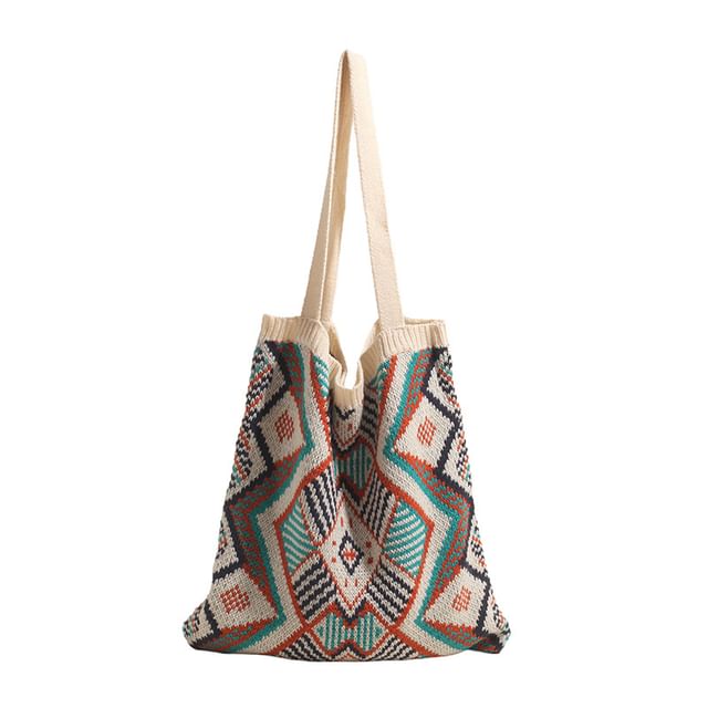 Patterned Geometric Knit Bag Tote
