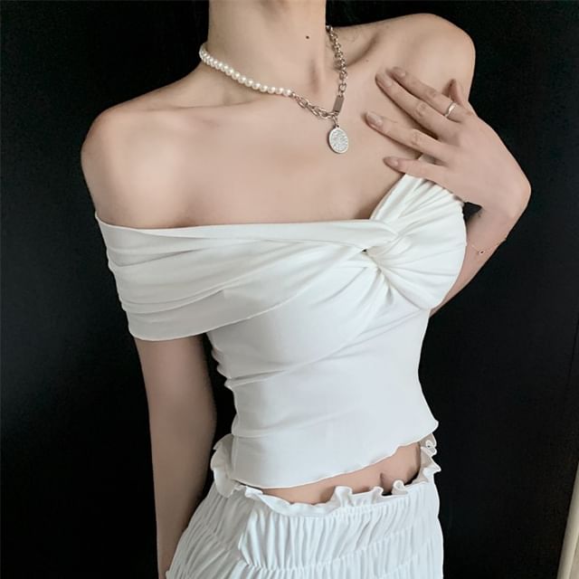 Plain Top Rise Midi Twist A-Line / Shoulder Ruched Off Skirt