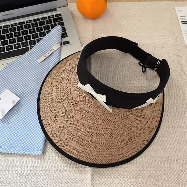 Ribbon Piped Hat Straw Sun