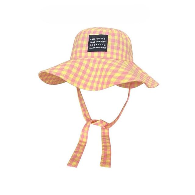Applique Bucket Lettering Plaid Hat