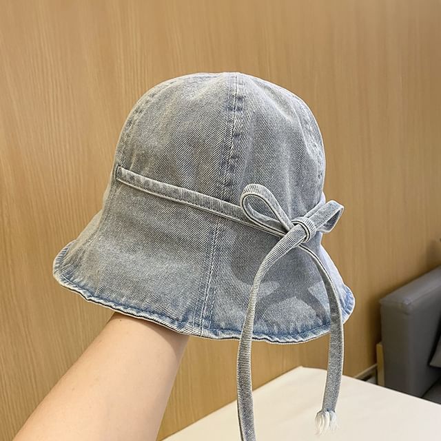 Bow Denim Hat Washed Cloche