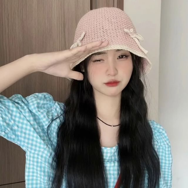 Knit Hat Bow Cloche Contrast Trim