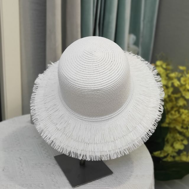 Plain Straw Hat Sun Fringed