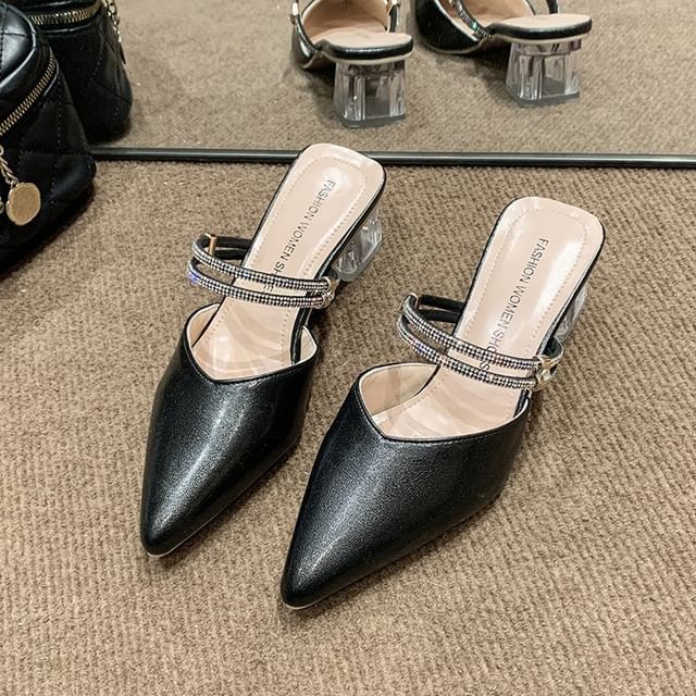 Mules Pointed Mary Jane Toe Block Heel