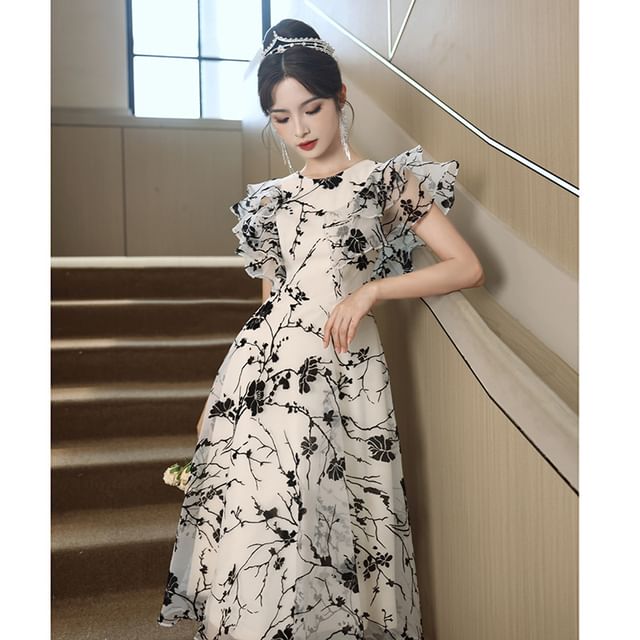 Short-Sleeve Floral A-Line Evening Gown (Various Designs)