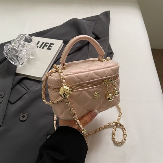 Chain Plain Crossbody Bag Faux Strap Leather Quilted