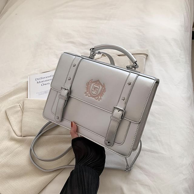 Backpack Faux Embroidered Studded Satchel Leather