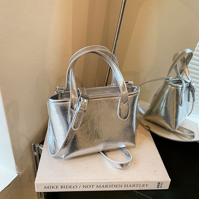 Plain Bag Leather Top Faux Handle Crossbody