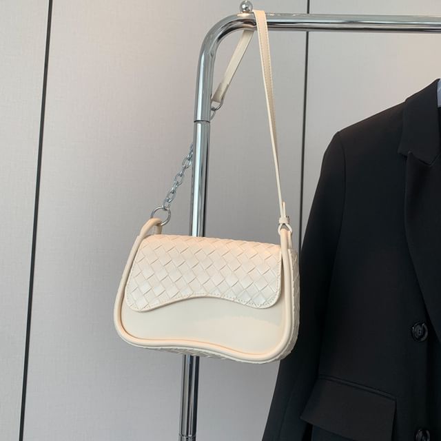 Flap Bag Faux Leather Woven Crossbody Plain