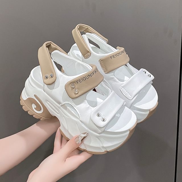 Slingback Strap Adhesive Two Studded Platform Tone Sandals