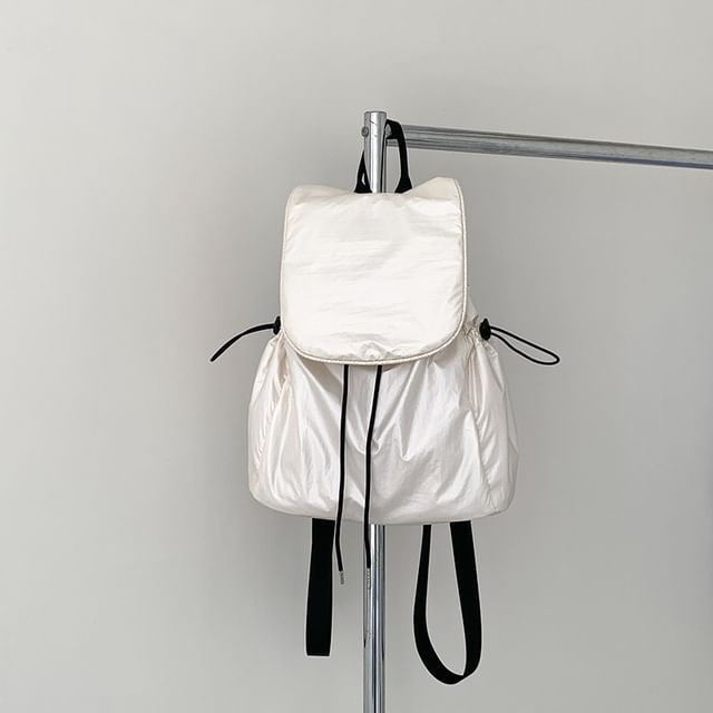 Plain Backpack Flap Drawstring