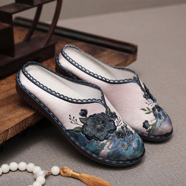 Textile Embroidered Mules