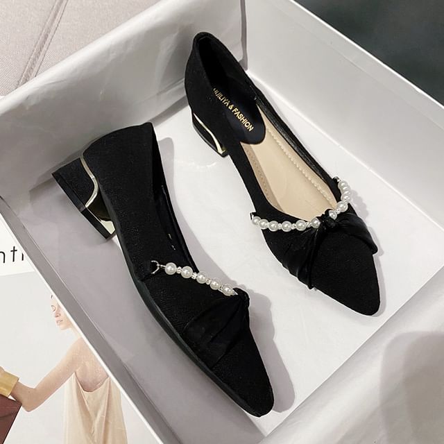 Toe Pointed Pumps Faux Pearl