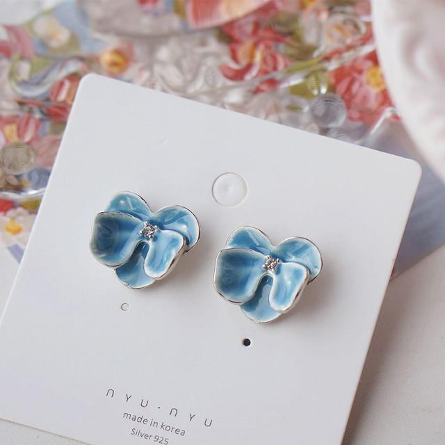 Enamel Clip On Orchid / Stud Earring