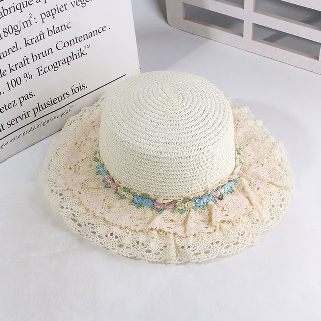 Lace Flower Hat Embroidered Boater Trim
