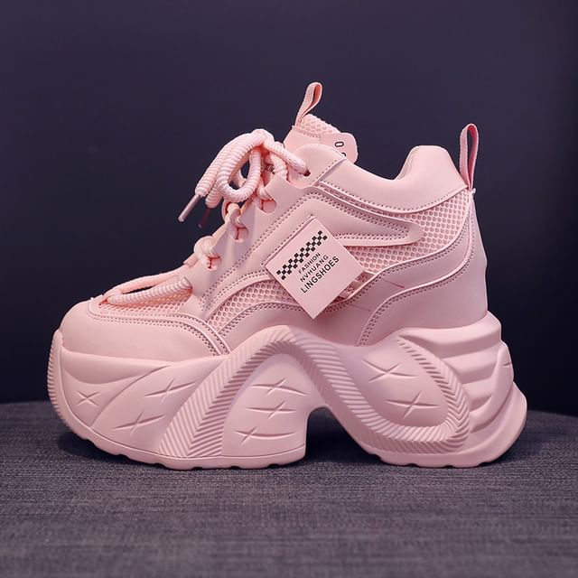 Sneakers Platform Mesh Panel Lace-Up