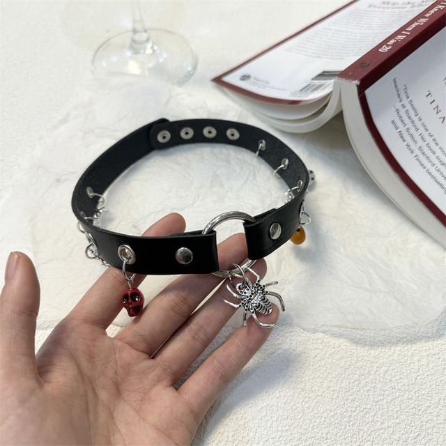 Leather Faux Halloween Pendant Choker