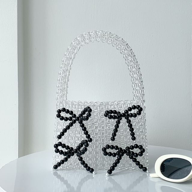 Bow Beaded Accent Handbag