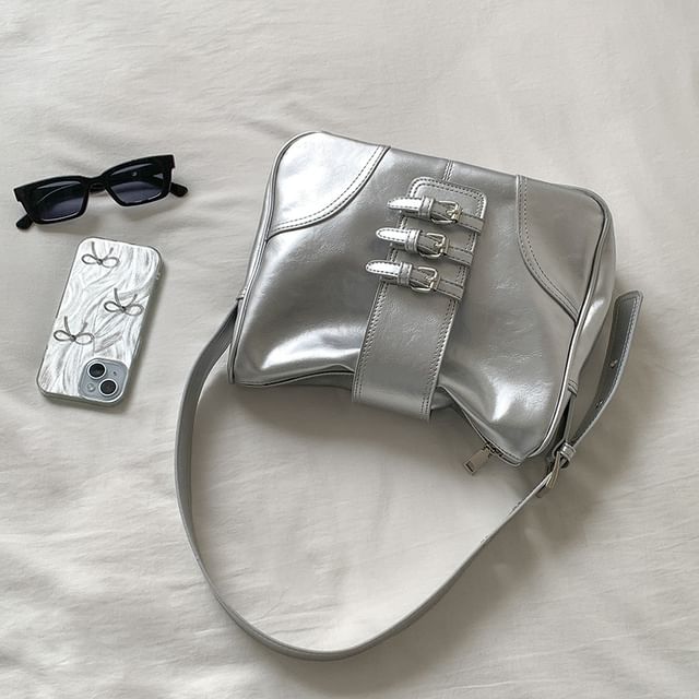 Plain Bag Shoulder Leather Faux Buckled
