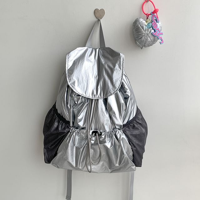Nylon Flap Plain Backpack Drawstring